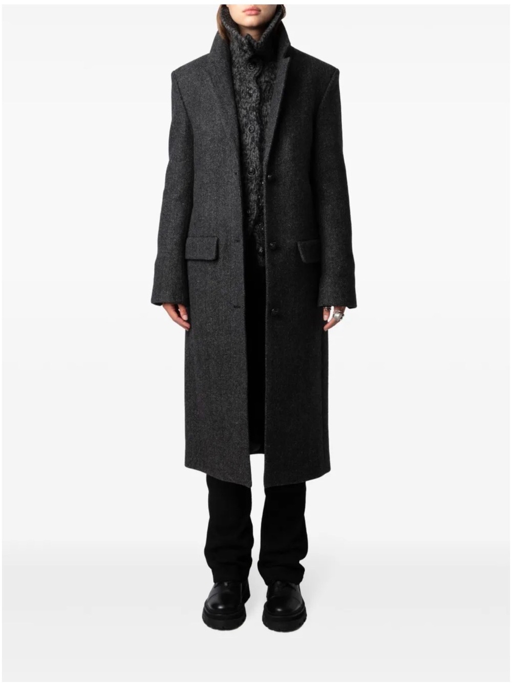 Zadig & Voltaire Women's Dark Charcoal Wool Pea Coat